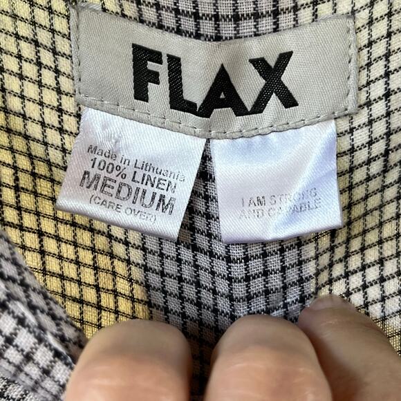 Flax Women's Black & White Check Print Long Sleeve Tunic Top 100% Linen Size M - Picture 8 of 9